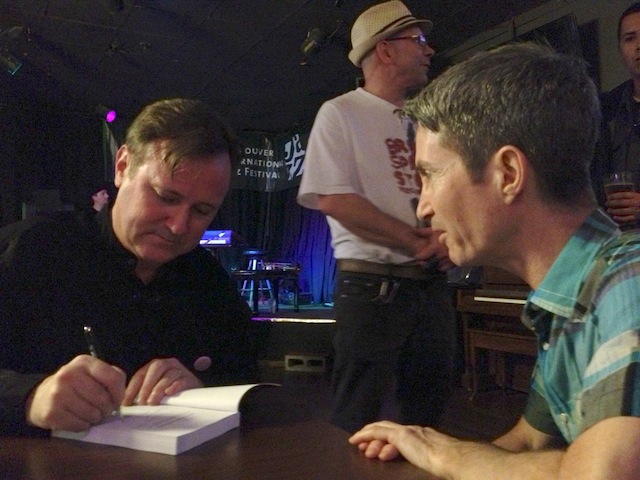 Forgive me, author, for I have sinned: signing for old pal and Vancouver Sun reporter Kevin Griffin.